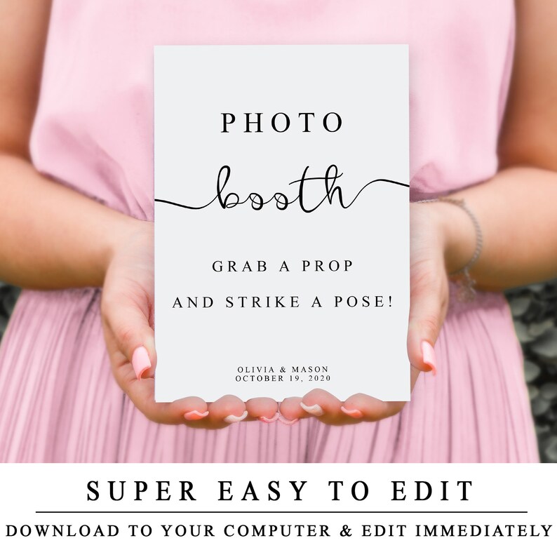 Editable Wedding Photobooth Sign, Custom Photo Booth Sign, Printable Personalised Wedding Sign Templates, INSTANT DOWNLOAD image 9