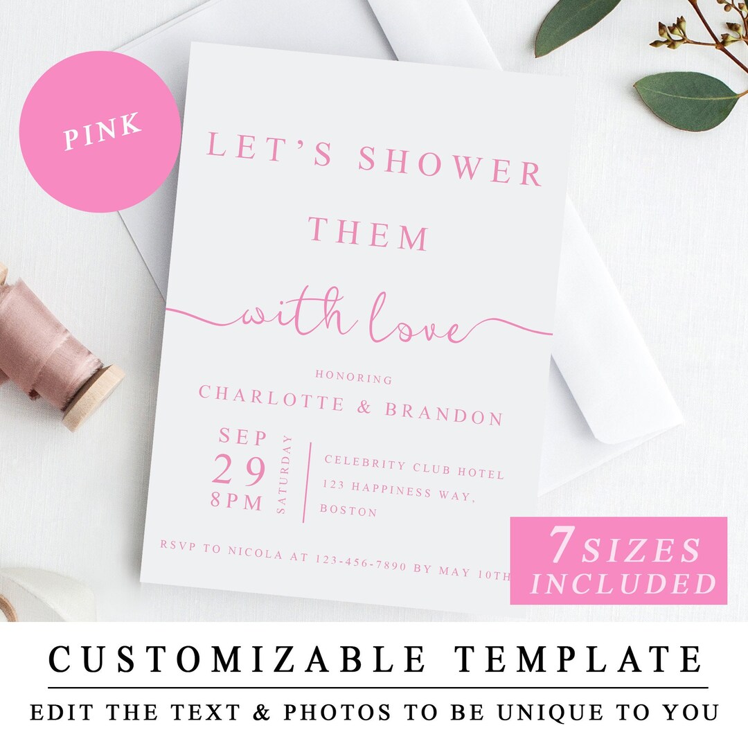 Custom Pink Couples Shower Invitation Template, Printable Wedding