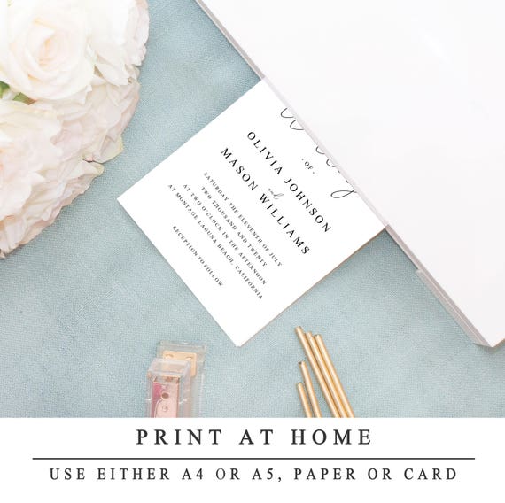 Print At Home Wedding Invitation Template Diy Wedding Etsy