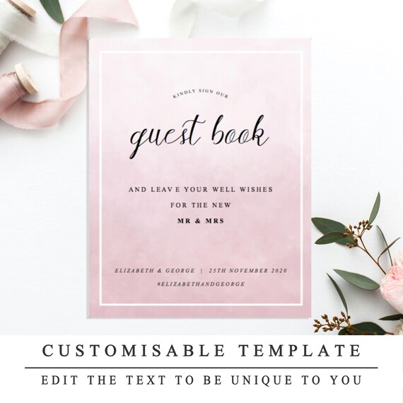 Pink Diy Printable Wedding Sign Wedding Guestbook Sign Guest Etsy
