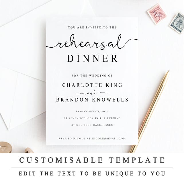 Printable Rehearsal Dinner Invitation Template The Night Before