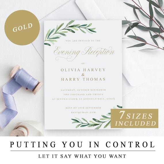 Greenery Evening Reception Invite Cards Wedding Evening Etsy