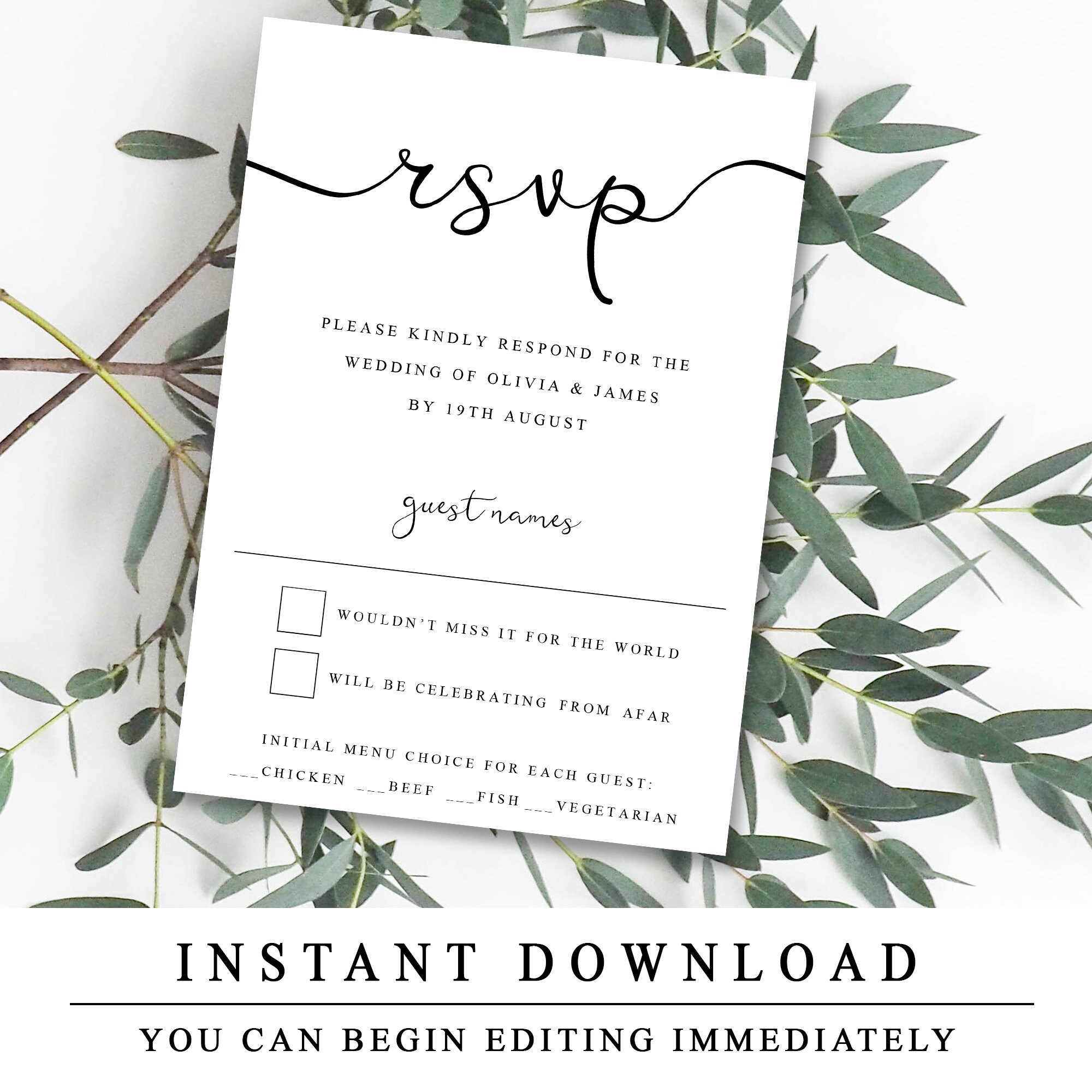 Diseño de confirmación de asistencia para bodas en estilo 'The One', 7  tamaños para descargar instantáneamente, imprimir en casa, tarjeta de  respuesta de boda editable, retrato, opciones de comida - Etsy México, image size:2000x2000