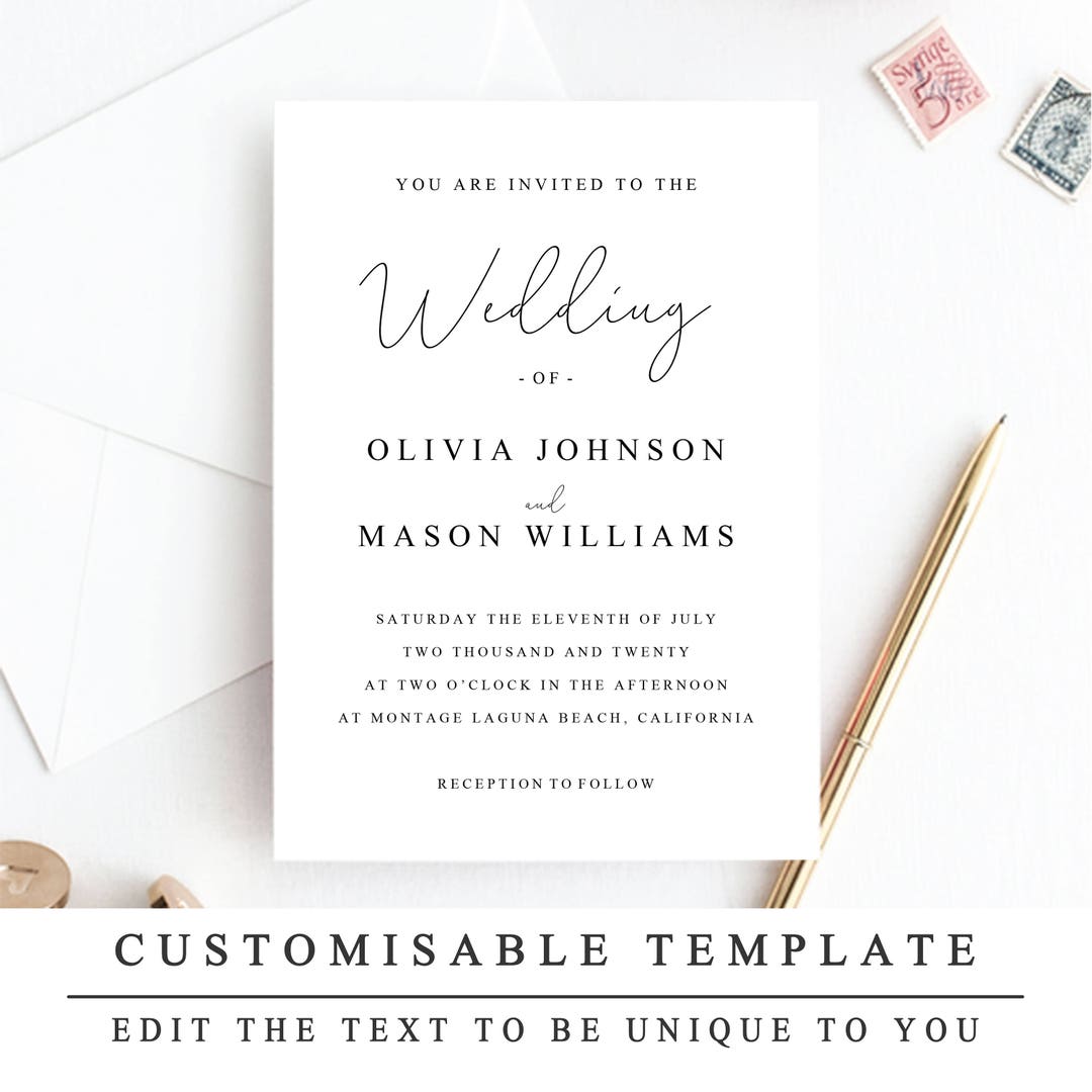 Print at Home Wedding Invitation Template, DIY Wedding Invitation
