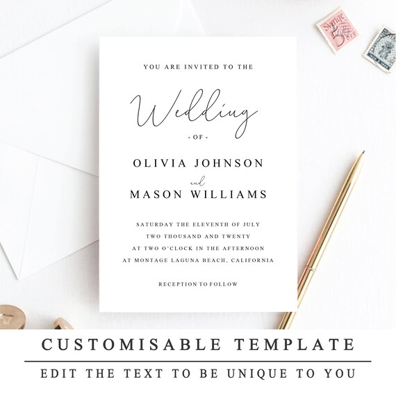 Print At Home Wedding Invitation Template Diy Wedding Etsy