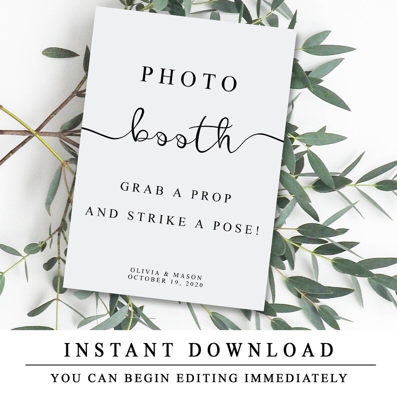 Editable Wedding Photobooth Sign, Custom Photo Booth Sign, Printable Personalised Wedding Sign Templates, INSTANT DOWNLOAD image 8