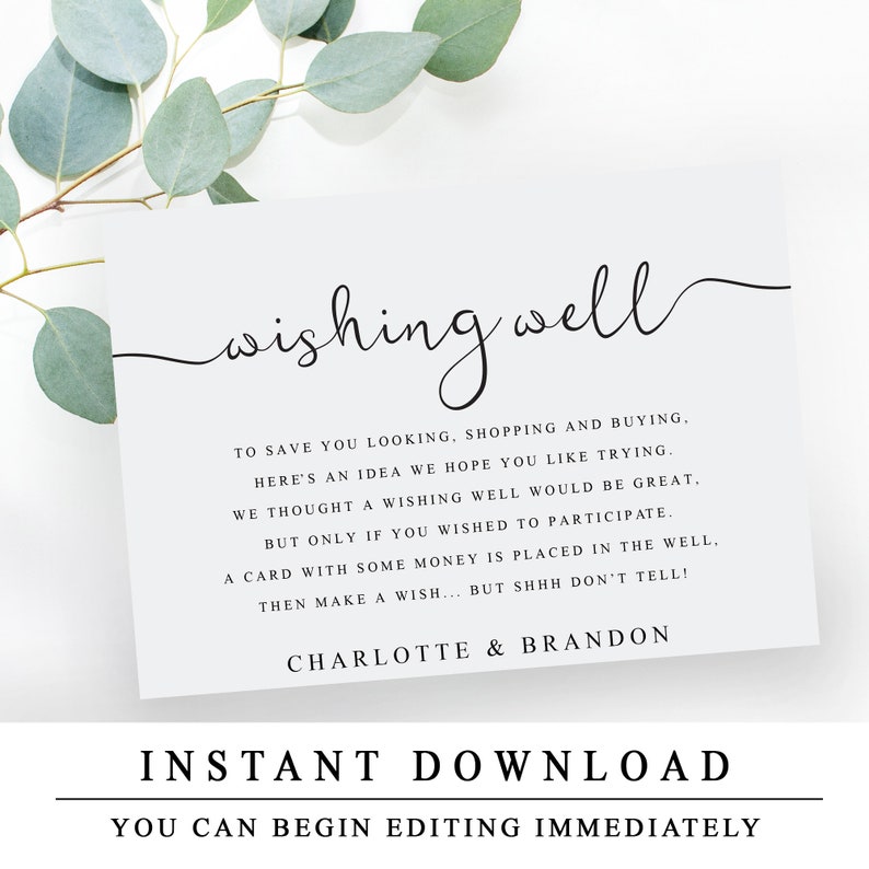 Printable Wedding Wishing Well Template Wedding Insert Cards Etsy