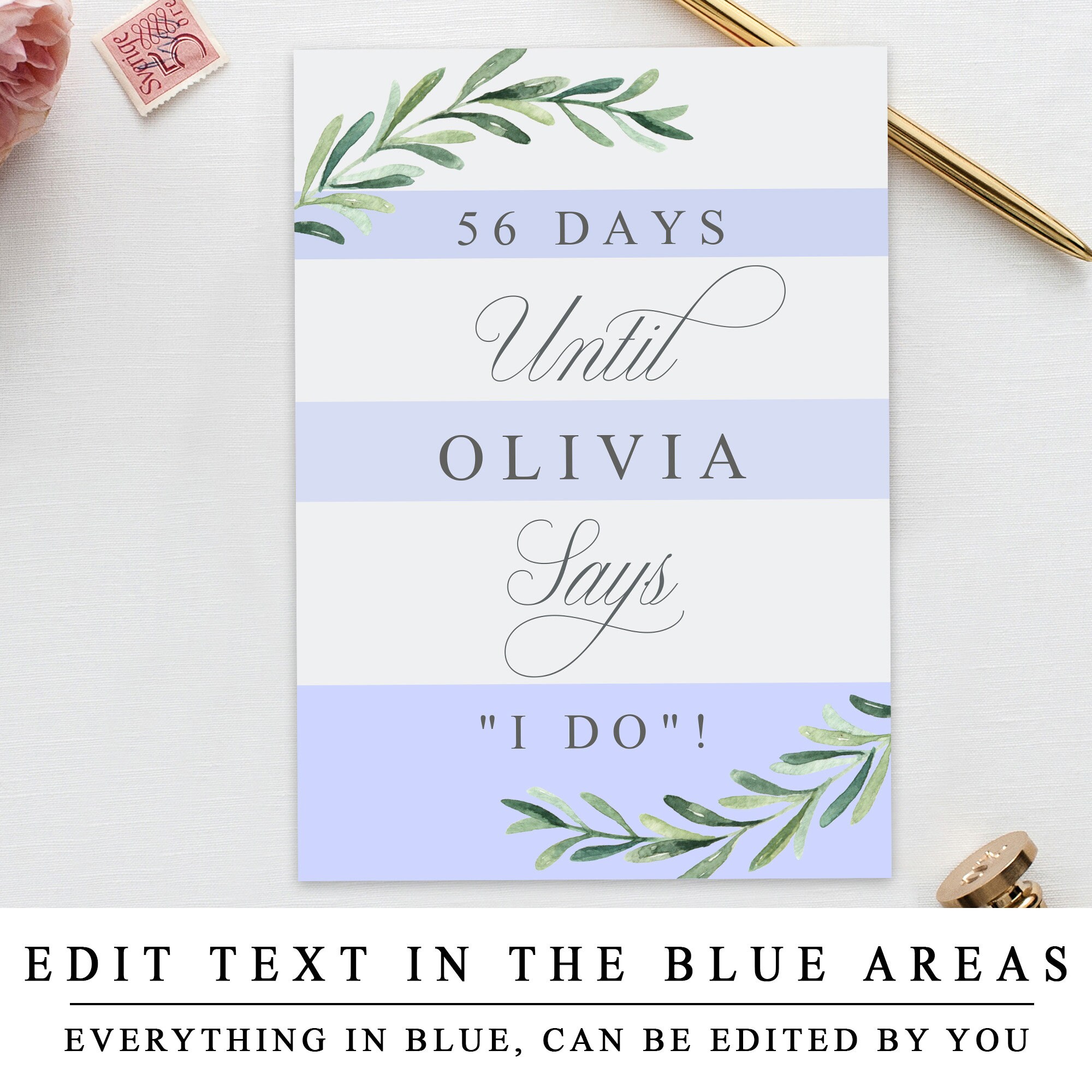 Greenery Days Until I Do Sign Template Portrait Personalised | Etsy