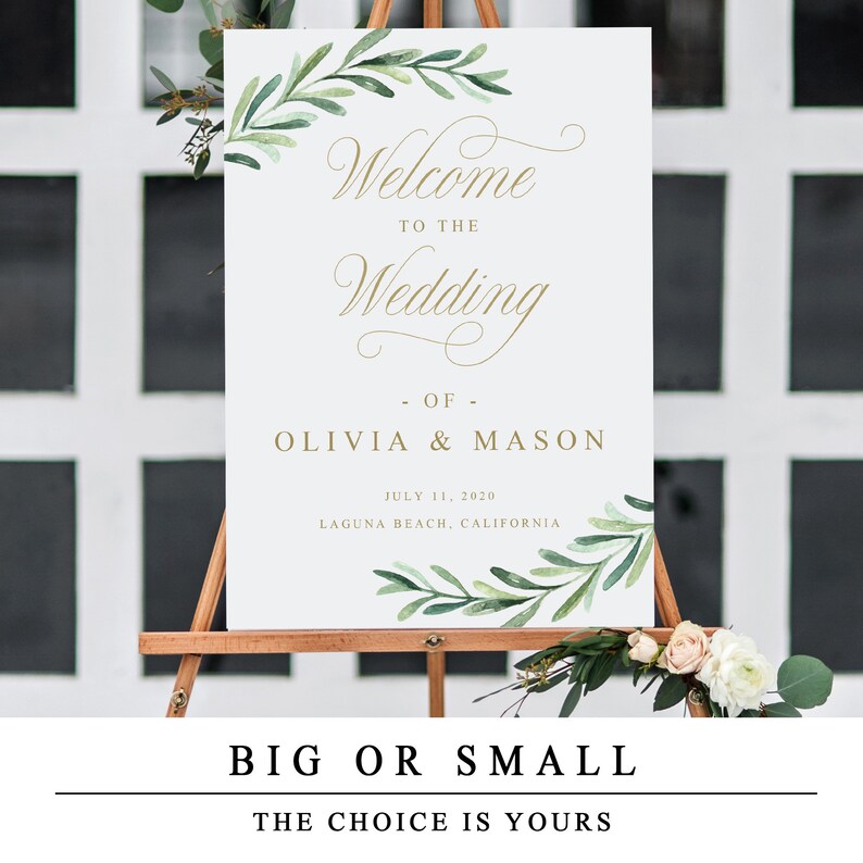Greenery Welcome To The Wedding Sign, Editable Welcome To The Wedding Template With Gold Calligraphy, Wedding Ceremony Sign INSTANT DOWNLOAD image 10