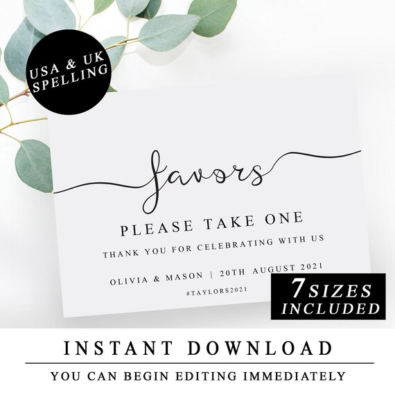 Diy Wedding Favors Sign Modern Calligraphy Wedding Favors Etsy