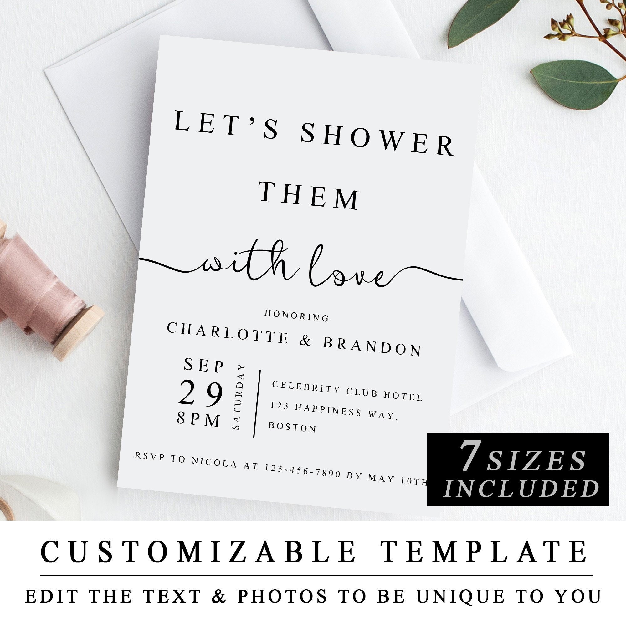 Couples Shower Invitation Template in 'The One' Etsy