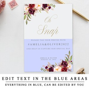 Marsala Wedding Hashtag Sign, Wedding Oh Snap Sign, Gold Calligraphy ...