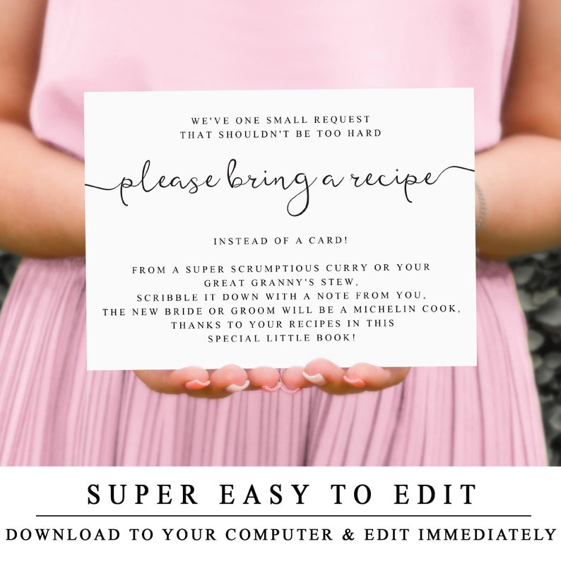 Please bring a recipe instead of a card insert for bridal etsy