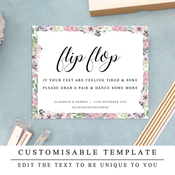 Floral Diy Printable Wedding Sign Wedding Flip Flops Sign Etsy