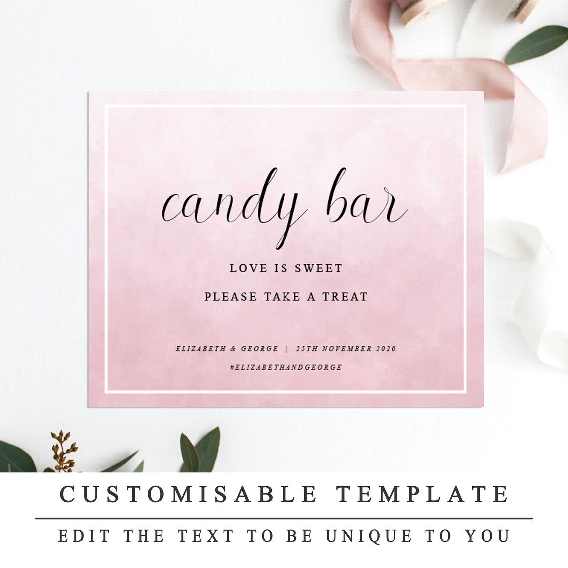 Pink DIY Printable Wedding Sign Wedding Candy Bar Sign Sweet | Etsy