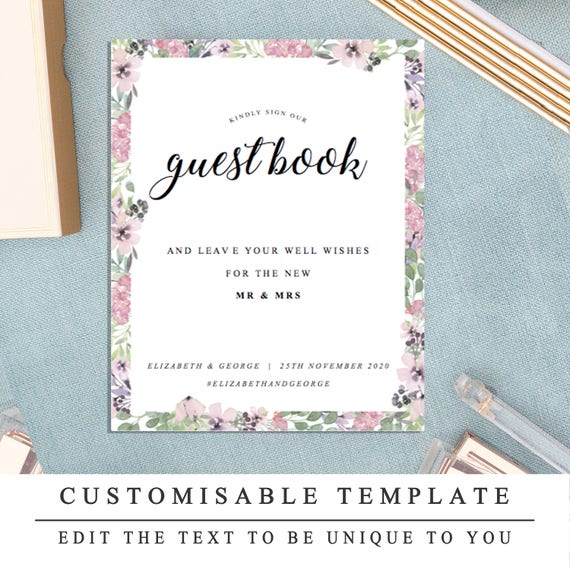 Floral Diy Printable Wedding Sign Wedding Guestbook Sign Etsy