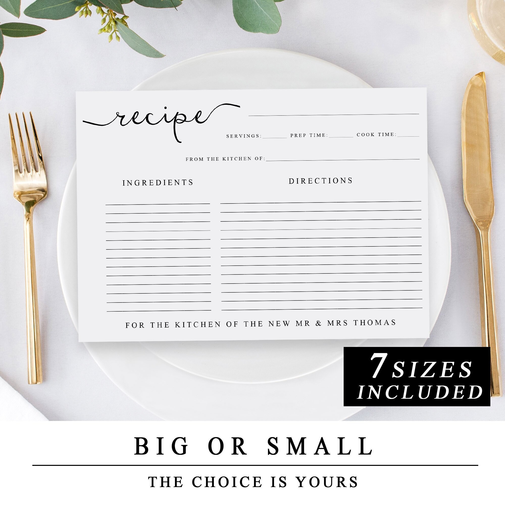 Recipe Card Template Printable Bridal Shower Insert Wedding