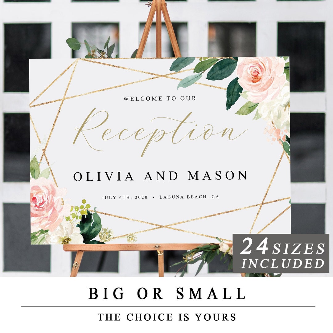 Reception Wign In Wedding Welcome Reception Sign in Pink Geometric, Welcome to Our ...