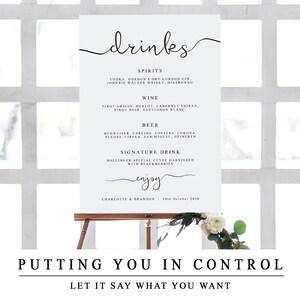 Drinks Menu, Bar Menu Sign, Customizable Bar Menu, Reception Drinks Menu, Wedding Bar Sign, Bar Sign, Printable Wedding Sign, The One image 10