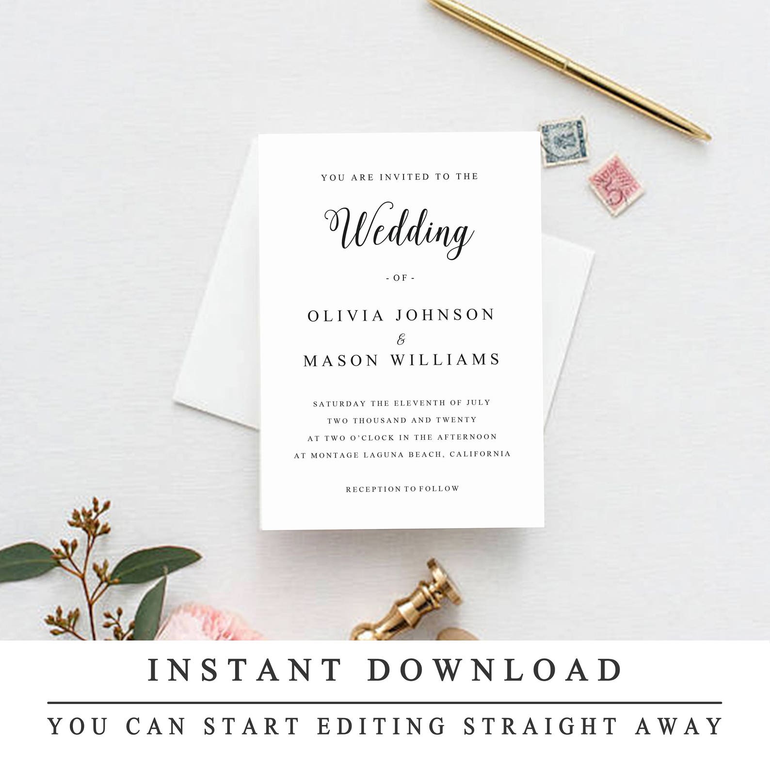 Print at Home Wedding Invitation Template DIY Wedding Etsy