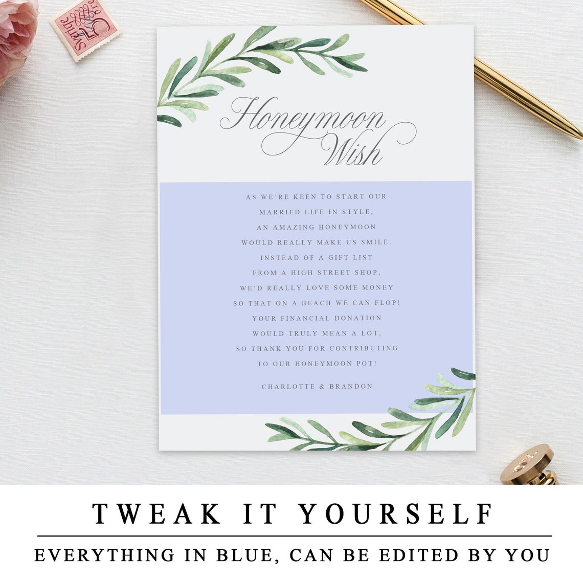 Printable Honeymoon Wish Cards Greenery Honeymoon Wish Cards | Etsy UK