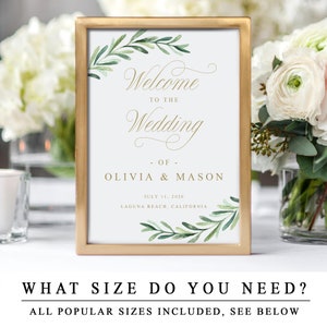 Greenery Welcome To The Wedding Sign, Editable Welcome To The Wedding Template With Gold Calligraphy, Wedding Ceremony Sign INSTANT DOWNLOAD image 6