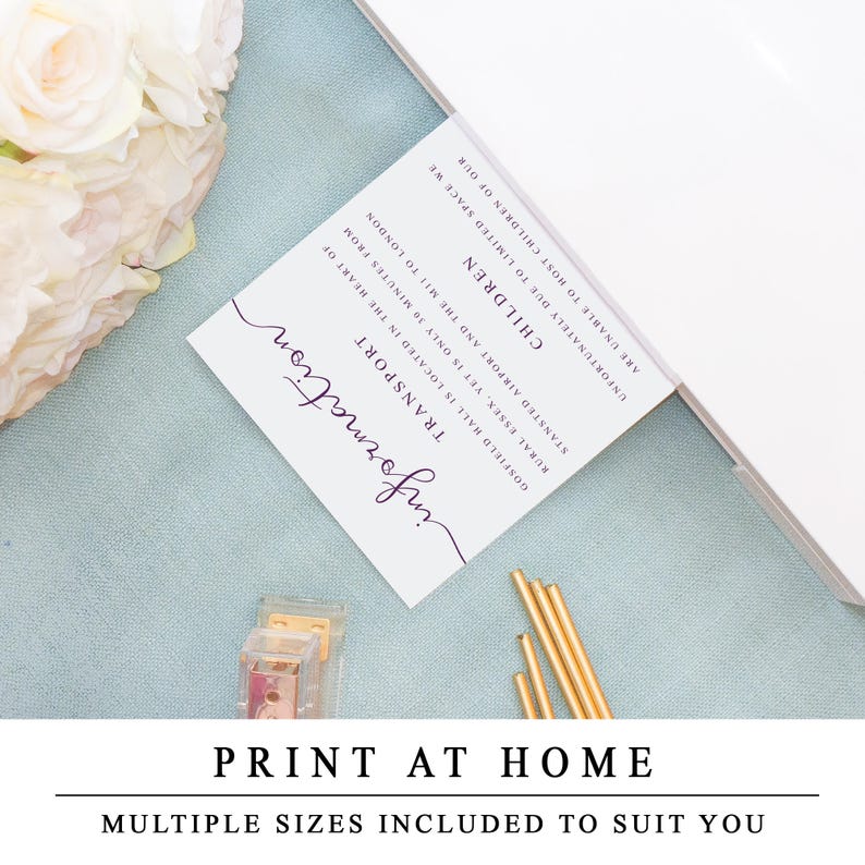 Wedding Details Card PLUM Wedding Insert Cards Elegant Etsy