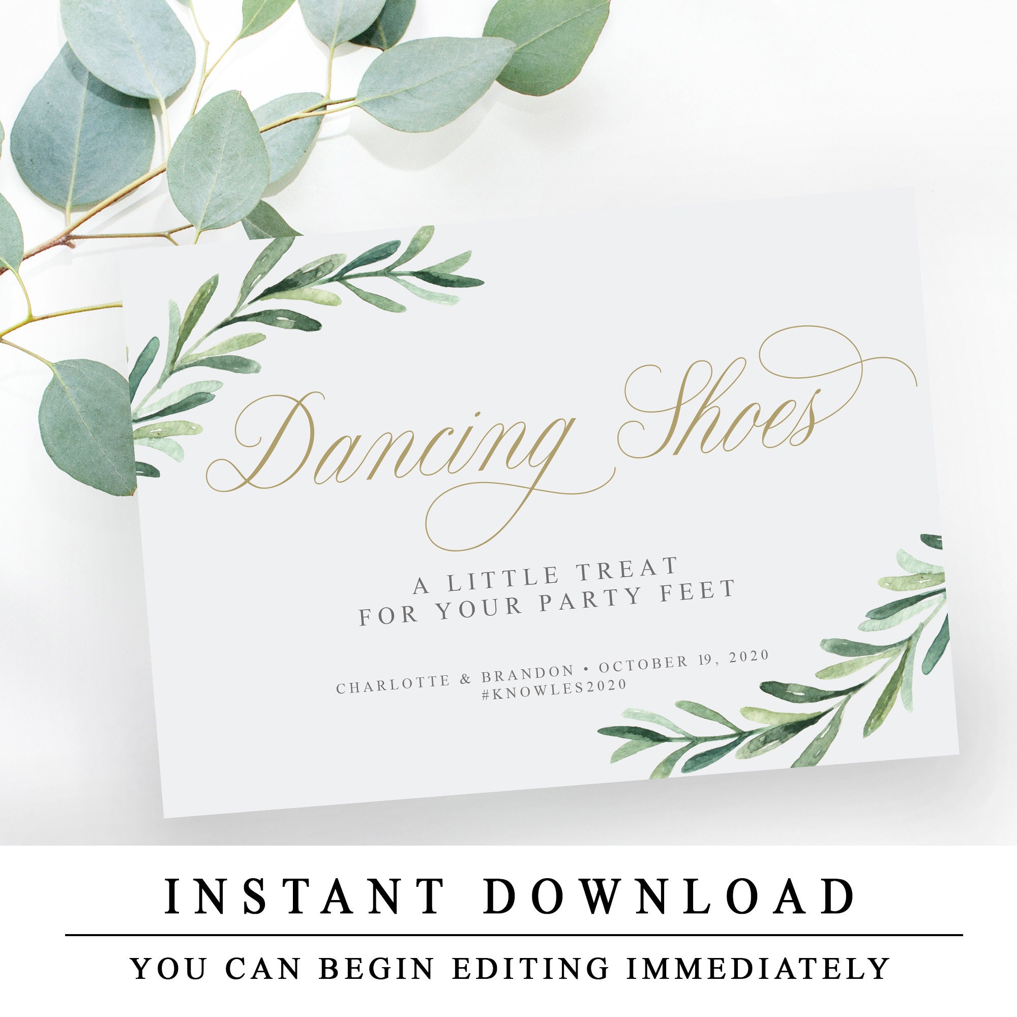 Wedding Dancing Shoes Sign Greenery Flip Flop Sign With Gold Etsy