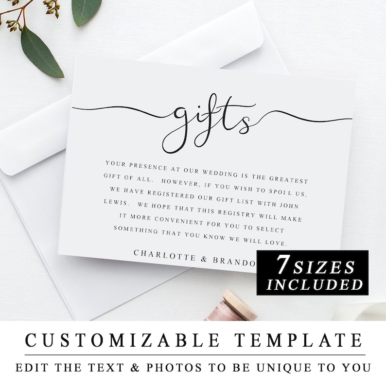 Printable Wedding Gift Registry Template Wedding Insert Etsy