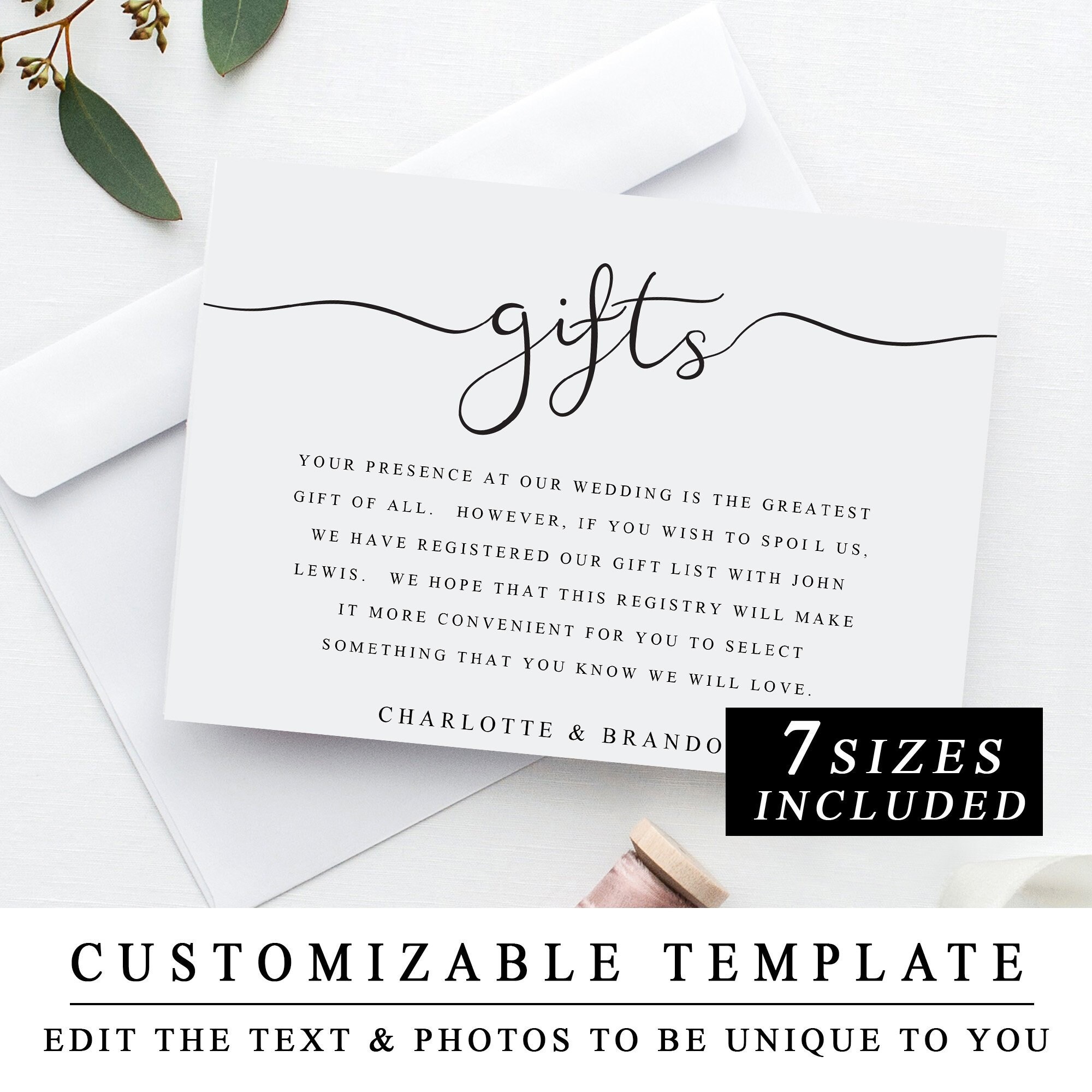 Printable Wedding Gift Registry Template Wedding Insert 