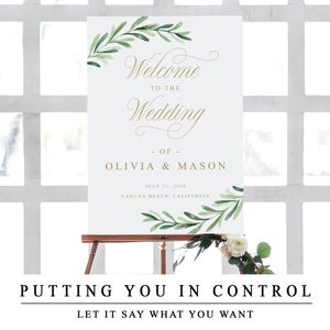 Greenery Welcome To The Wedding Sign, Editable Welcome To The Wedding Template With Gold Calligraphy, Wedding Ceremony Sign INSTANT DOWNLOAD image 7