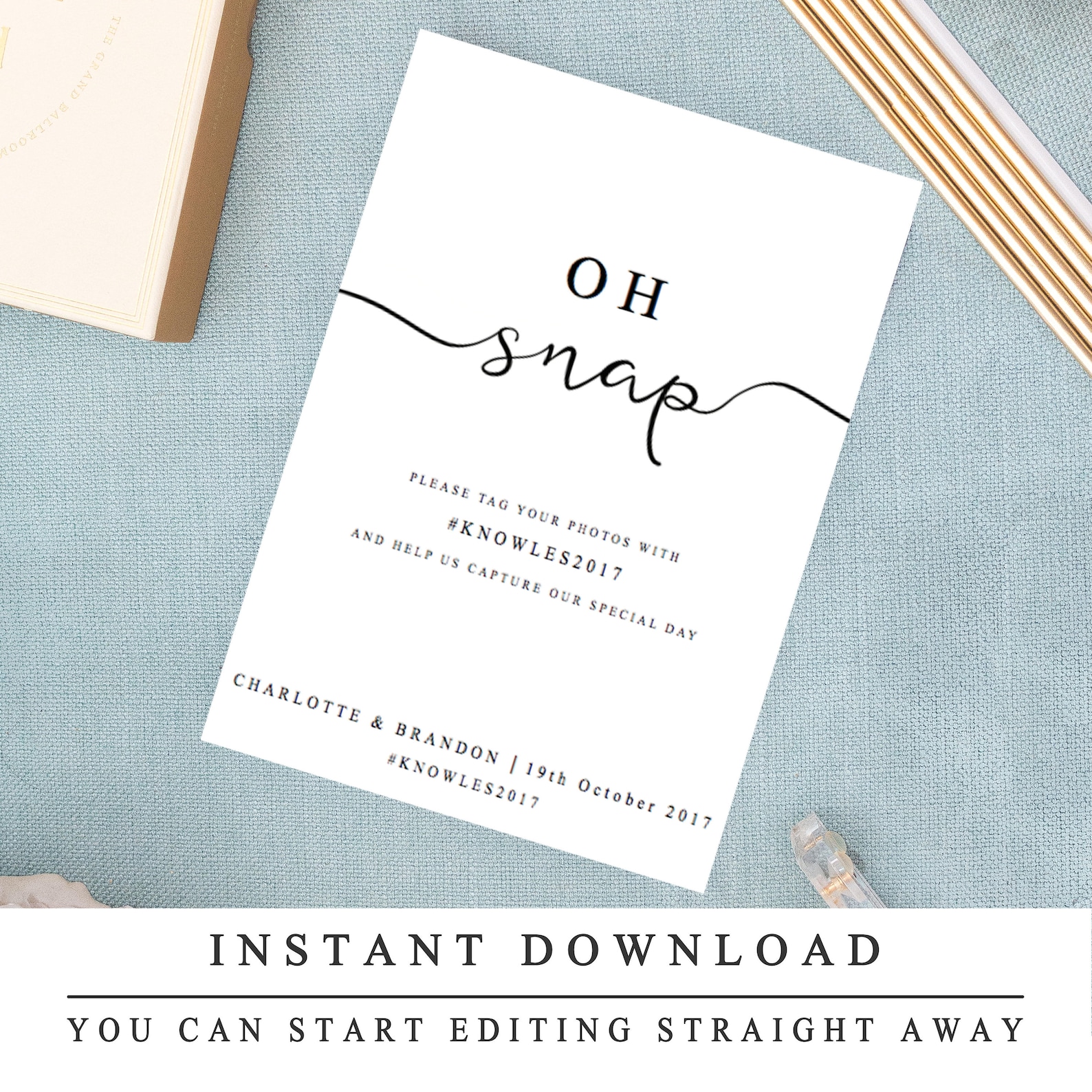DIY Printable Wedding Sign Template Hashtag Wedding Sign | Etsy