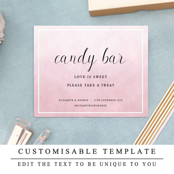 Pink Diy Printable Wedding Sign Wedding Candy Bar Sign Sweet Etsy