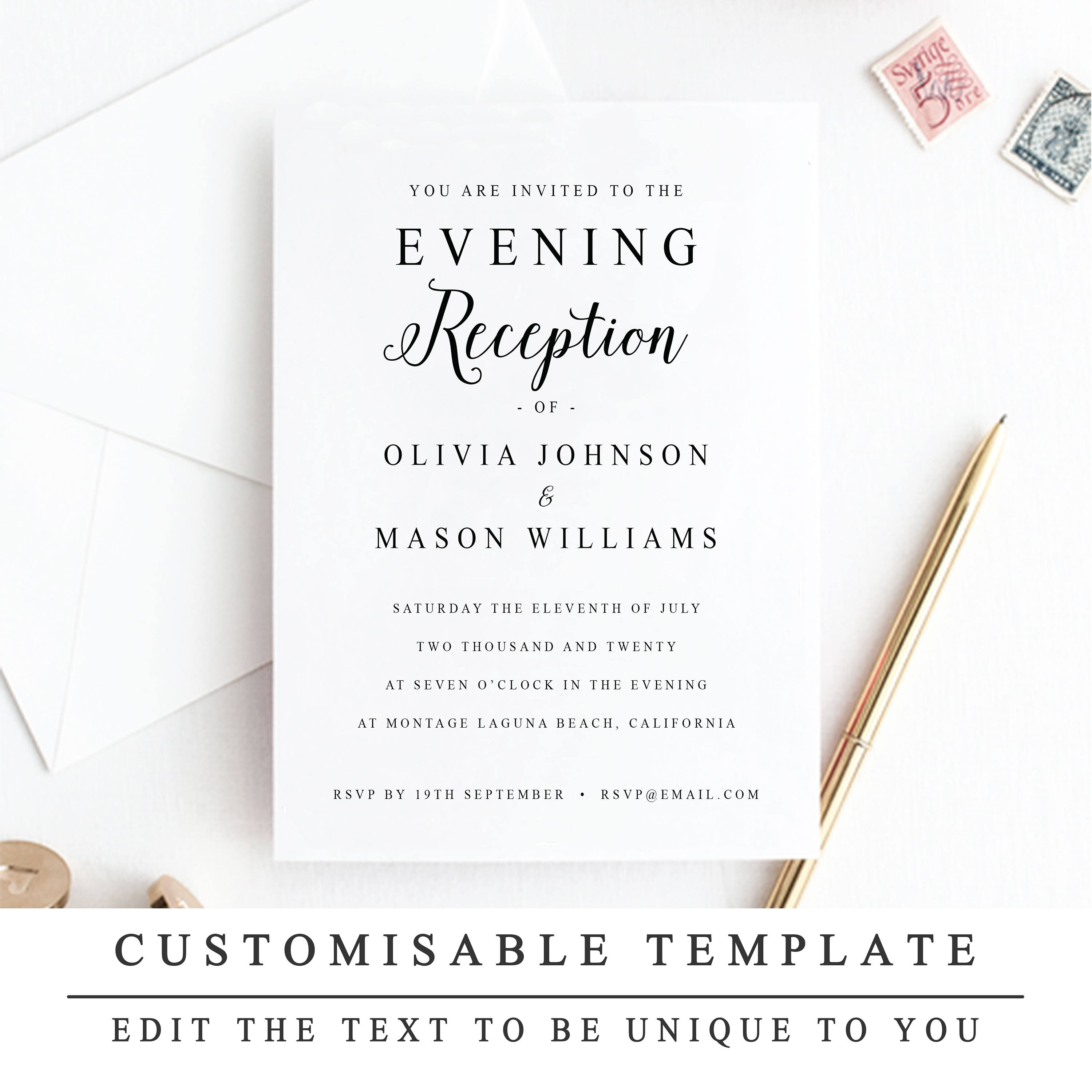 Print at Home Evening Reception Wedding Invitation Template Etsy UK