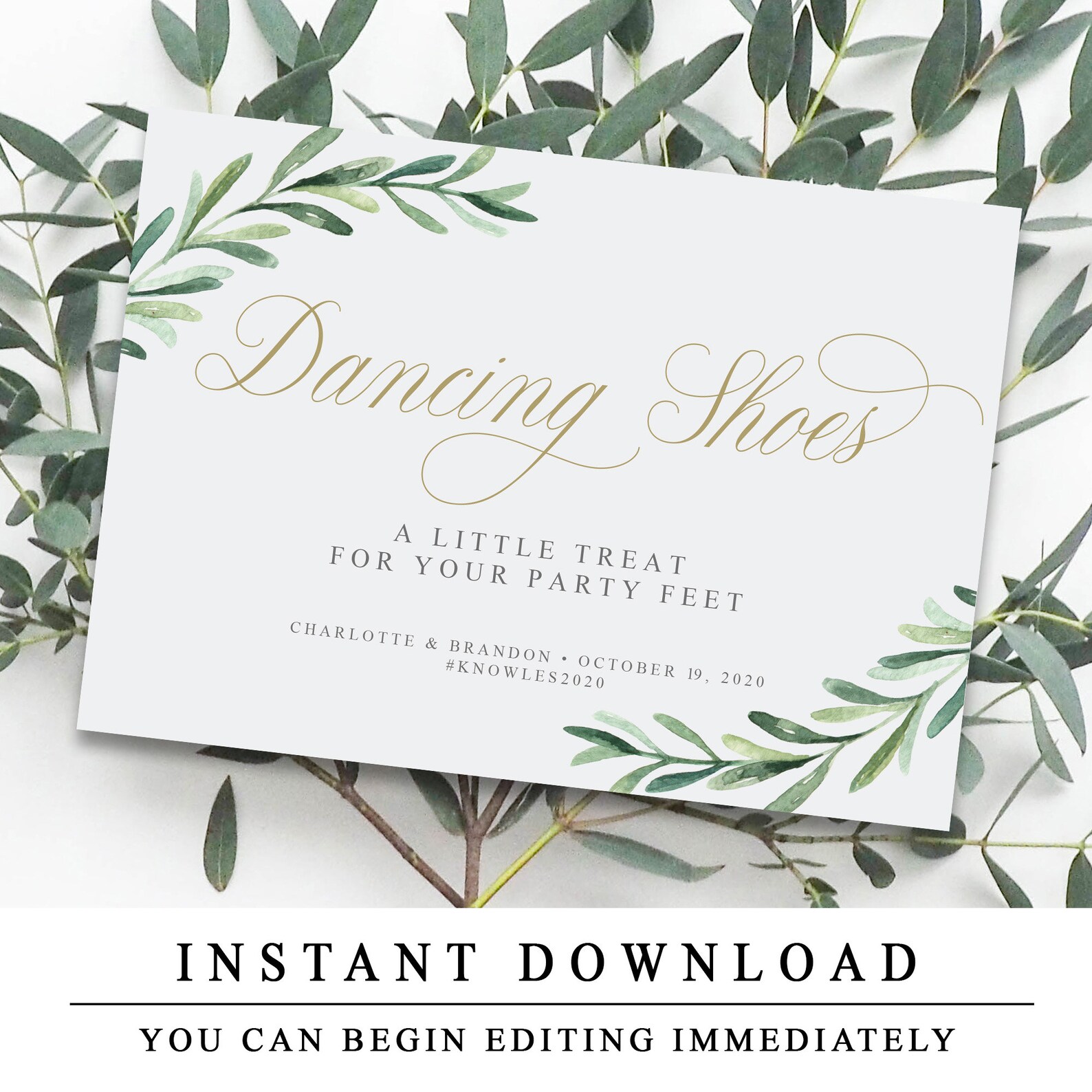 Wedding Dancing Shoes Sign Greenery Flip Flop Sign With Gold Etsy