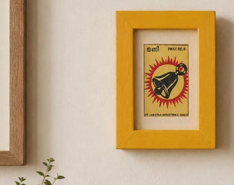 Framed Original Indian Matchbox Label Ringing Bell lithograph