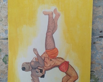 Indian Wrestlers Miniature Style Handmade Original art