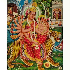 Deusa Chamunda devi Vintage devocional impressão hindu decoração de arte de parede