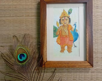 Bal Kartikeya Kid Kartik Skanda Murugan Kumar Handmade framed watercolor painting