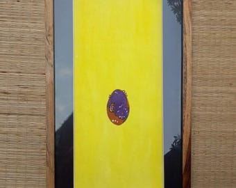 Universe is a mottled purple egg, mixed media on paper handmade painting, framed