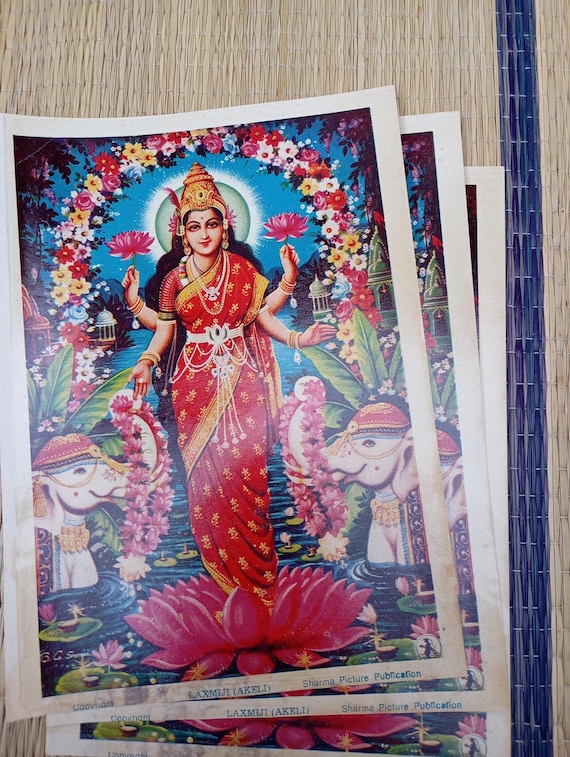 曼*華様 DeliciousTaylormade限定GodDixxVintage Goddess Gajalakshmi Devi Vintage Devotional Hindu Print Wallart