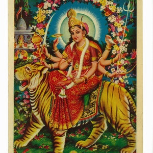 Goddess Ambaji, vintage devotional hindu print
