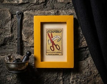 Framed Original Indian Matchbox Label Scissors lithograph