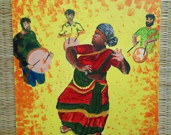 Primal beat, dancing goddess, acrylic painting