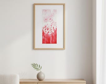 Meditating on Red Watercolor  – Indian Original Abstract Painting - 001
