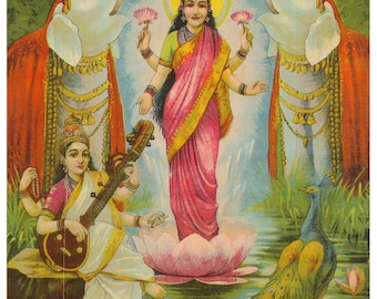 Gajalakshmi with Saraswati Devi Hindu Goddess