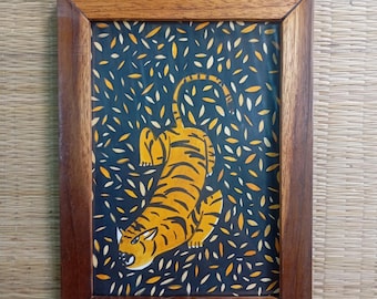 Tiger Hunting Camouflaged Handmade illustration folk style