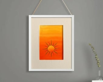 Framed Rising Sun Tantra Painting | Original Indian Folk Art | Handmade Wall Decor | Spiritual Sun Art Gift
