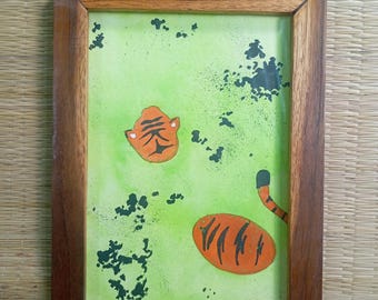 Tiger taking dip handmade painting watercolor