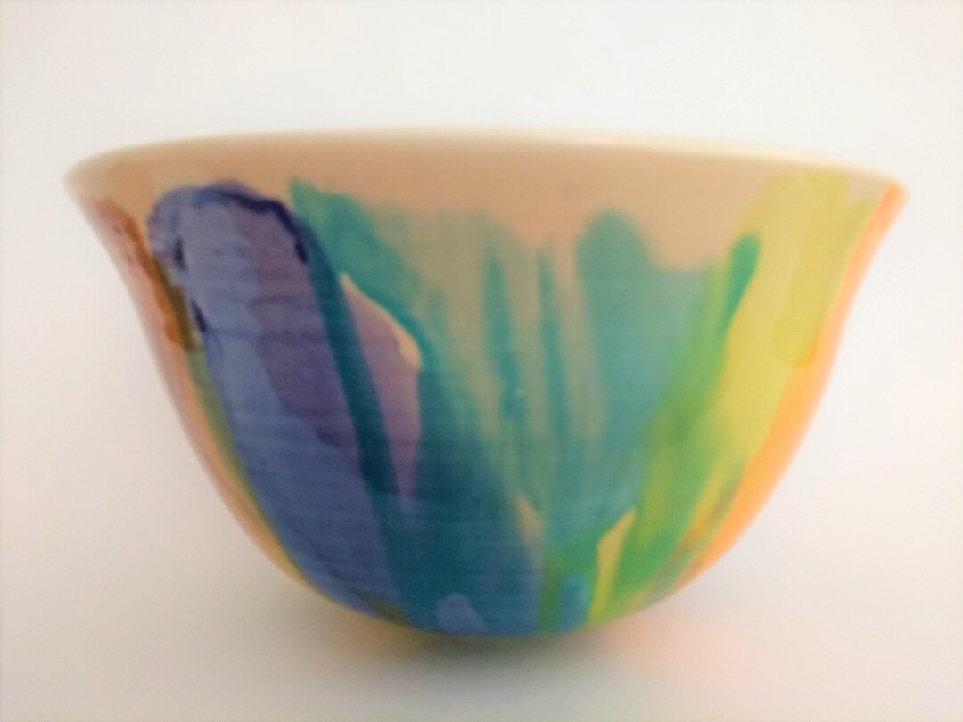 Large Ceramic Bowl, Handmade, Watercolor Effect, Modern, Colorful